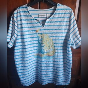 Alfred Dunner Blue and White Striped Top